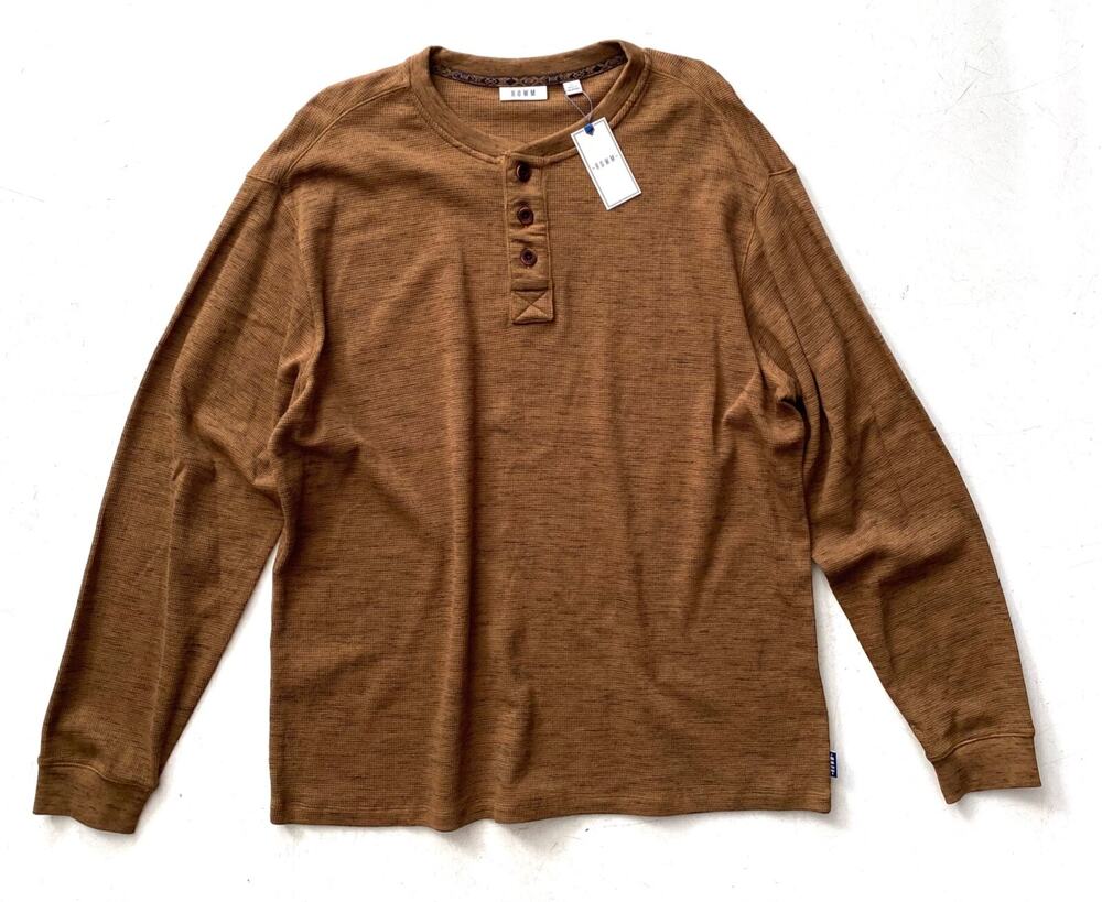 ROWM Shirt Thermal 1/4 Button Henley Long Sleeve Dark Khaki Cotton Blend XL